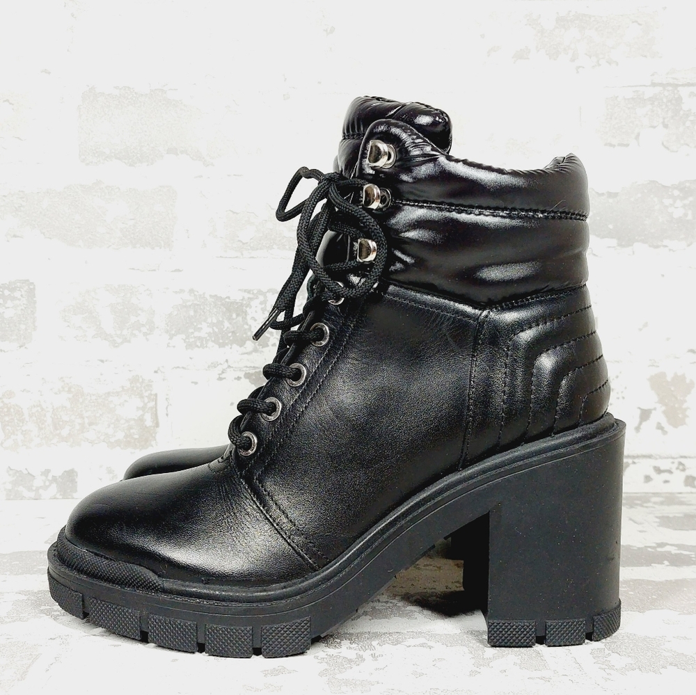 NEW Marc Fisher LTD. Velima Black Leather Lace Up Block Heel Ankle Boots W965